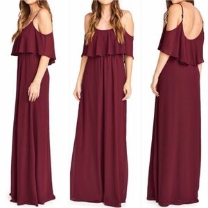 Show Me Your Mumu Caitlin Ruffle Maxi Dress Merlot Chiffon L